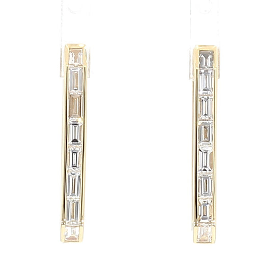 Natural White Baguette Diamond 1.09 Carat TW Gold Earrings