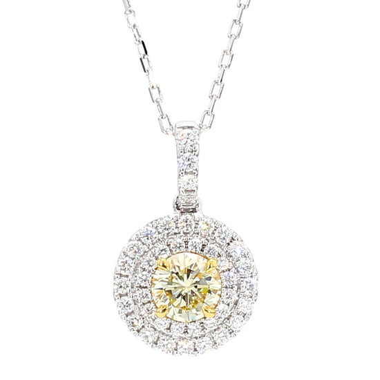GIA Certified Natural Light Yellow Round Diamond 1.49 Carat TW Gold Pendant