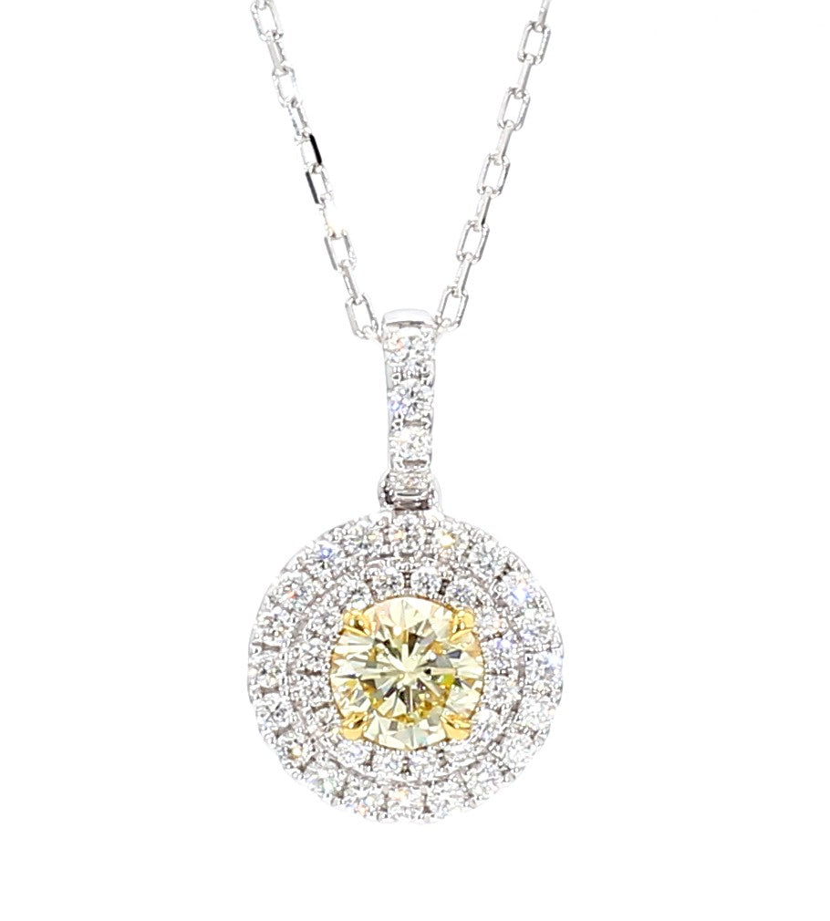 GIA Certified Natural Light Yellow Round Diamond 1.49 Carat TW Gold Pendant