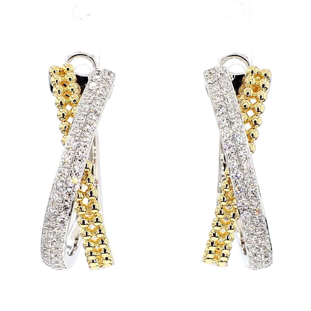 Natural White Round Diamond 0.72 Carat TW Gold Hoop Earrings