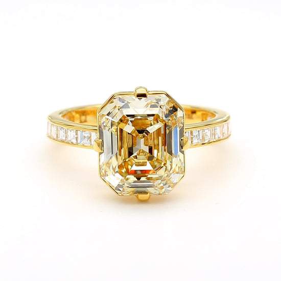 GIA Certified Fancy Yellow Emerald Diamond 4.74 Carat TW Gold Cocktail Ring