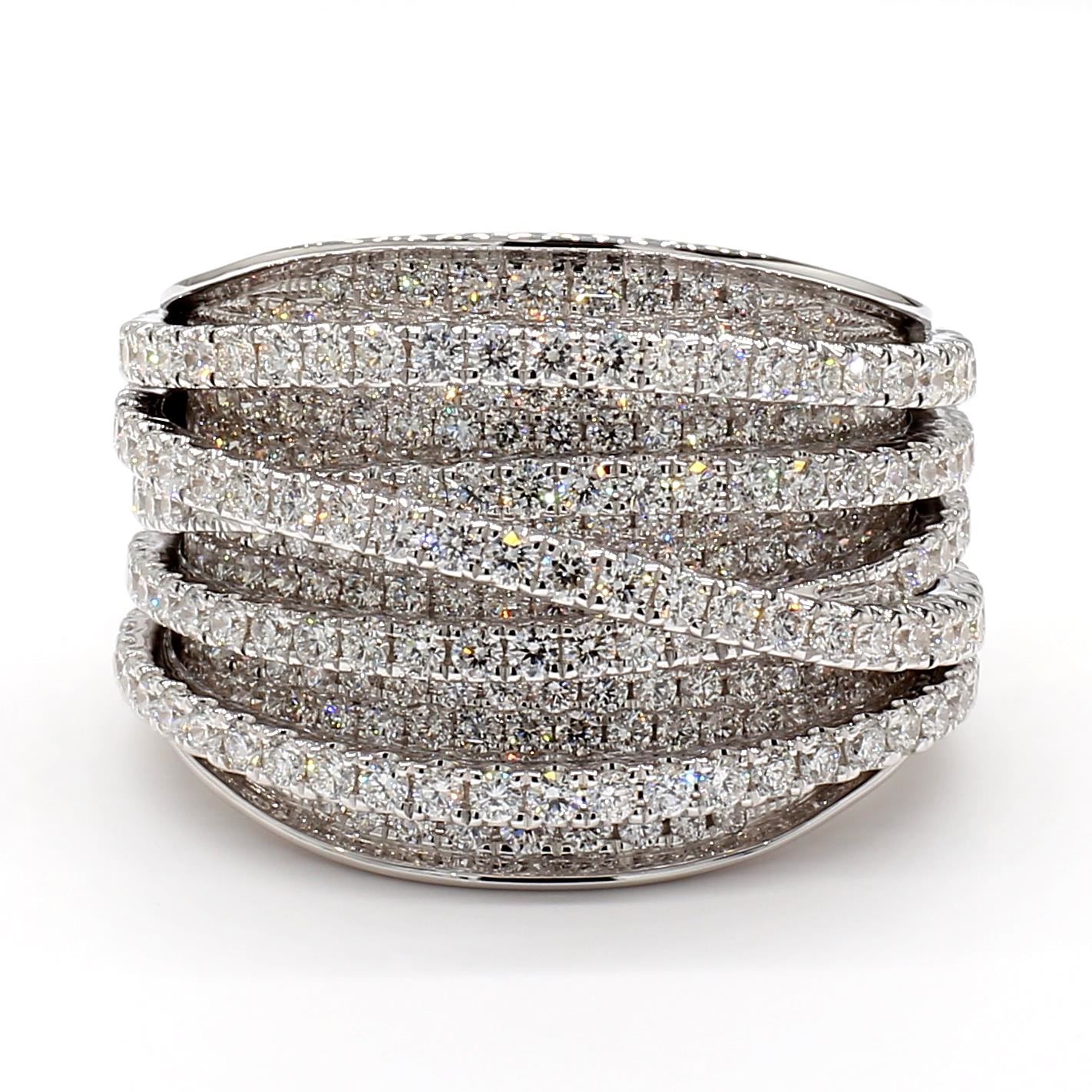 Natural White Round Diamond 3.35 Carat TW White Gold Cocktail Band