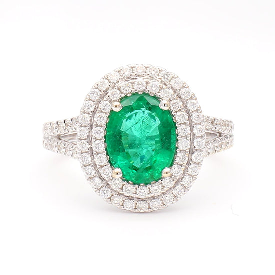 Natural Oval Emerald and White Diamond 2.18 Carat TW Gold Cocktail Ring