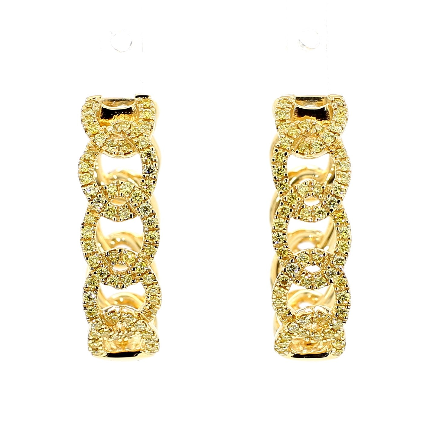 Natural Yellow Round Diamond 0.63 Carat TW Yellow Gold Hoop Earrings