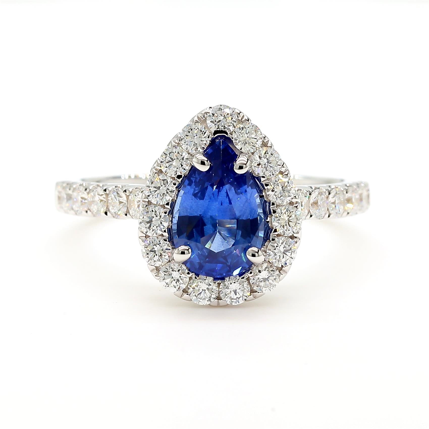 Natural Blue Pear Sapphire and White Diamond 1.92 Carat TW Gold Cocktail Ring