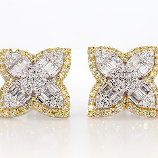Natural White Baguette Diamond 2.03 Carat TW Gold Stud Earrings
