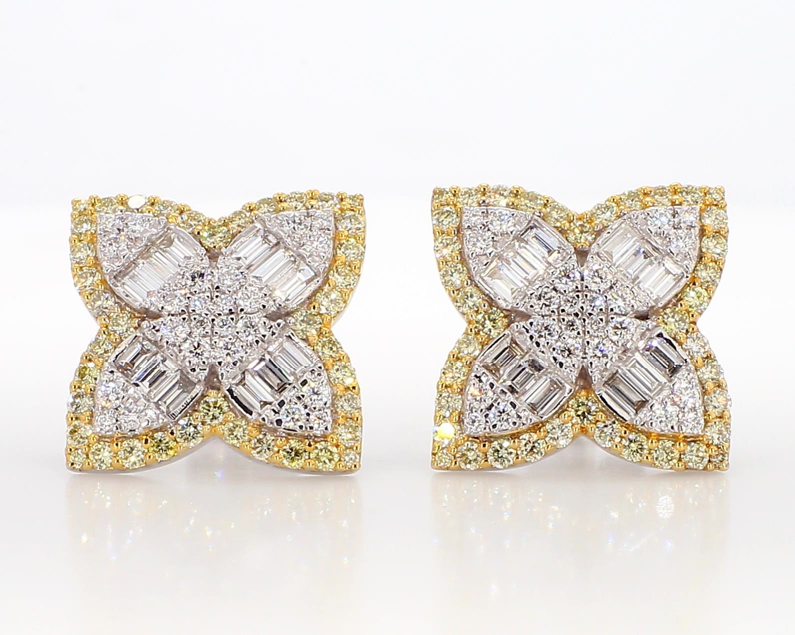 Natural White Baguette Diamond 2.03 Carat TW Gold Stud Earrings