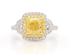 GIA Certified Natural Yellow Cushion Diamond 3.05 Carat TW Plat Cocktail Ring