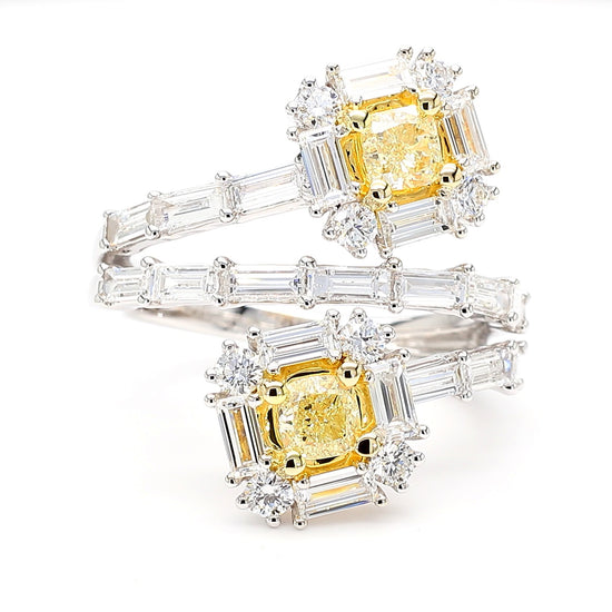Natural Yellow Cushion Diamond 2.48 Carat TW Gold Cocktail Ring