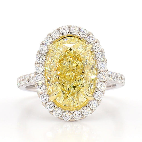 GIA Certified Natural Yellow Oval Diamond 5.78 Carat TW Gold Cocktail Ring