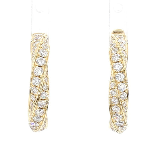 Natural White Round Diamond 2.01 Carat TW Gold Earrings