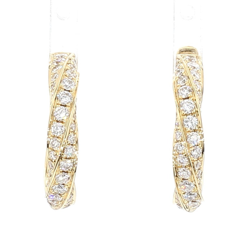Natural White Round Diamond 2.01 Carat TW Gold Earrings