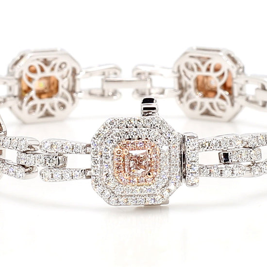 GIA Certified Natural Pink Radiant Diamond 5.08 Carat TW Gold Tennis Bracelet