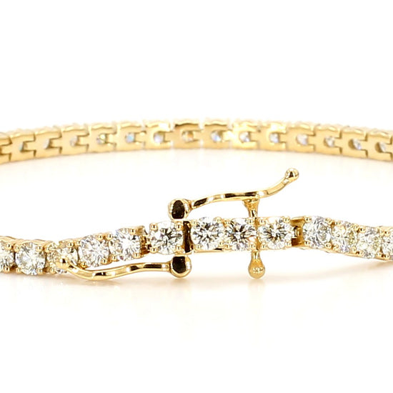 Natural White Round Diamond 5.02 Carat TW Yellow Gold Tennis Bracelet