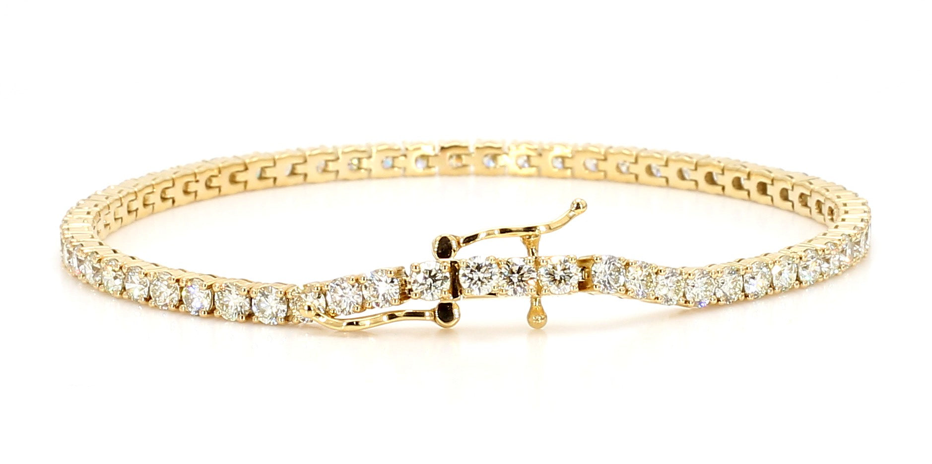 Natural White Round Diamond 5.02 Carat TW Yellow Gold Tennis Bracelet