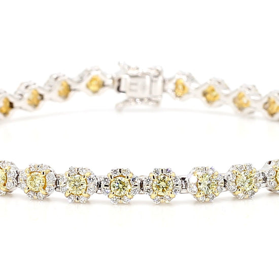 Natural Yellow Round and White Diamond 3.27 Carat TW Gold Tennis Bracelet
