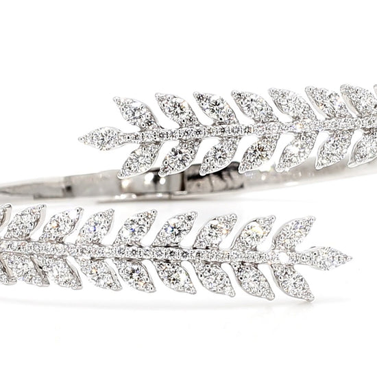 Natural White Round Diamond 3.24 Carat TW White Gold Cuff Bracelet