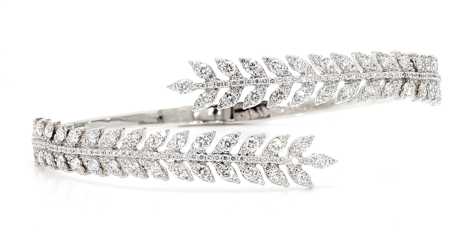 Natural White Round Diamond 3.24 Carat TW White Gold Cuff Bracelet
