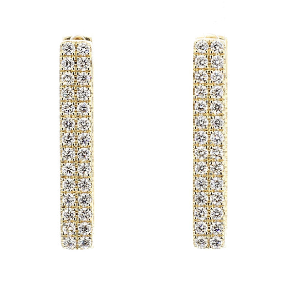 Natural White Round Diamond 1.55 Carat TW Yellow Gold Hoop Earrings
