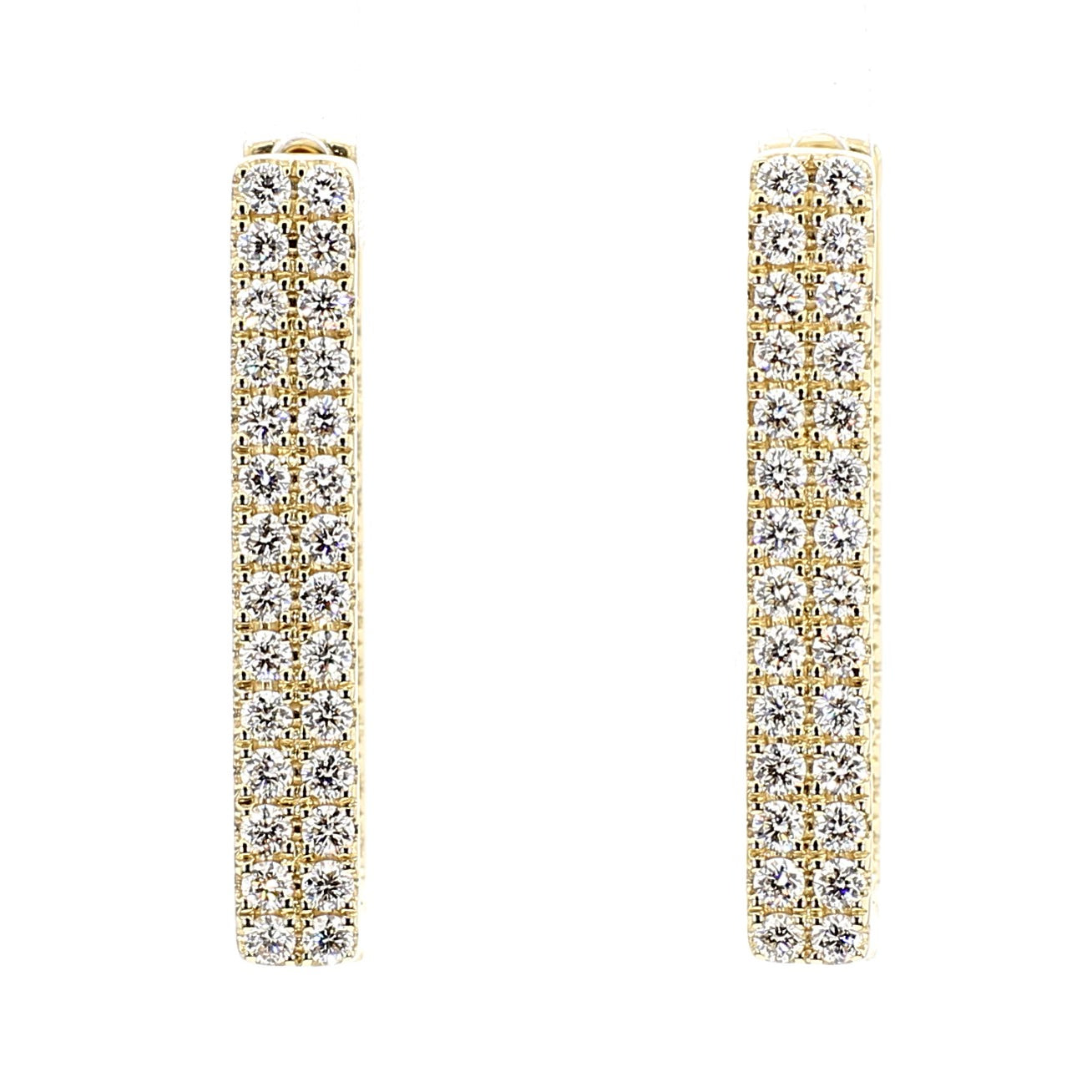 Natural White Round Diamond 1.55 Carat TW Yellow Gold Hoop Earrings