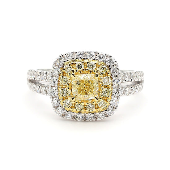 Natural Yellow Cushion Diamond 1.22 Carat TW Platinum Cocktail Ring