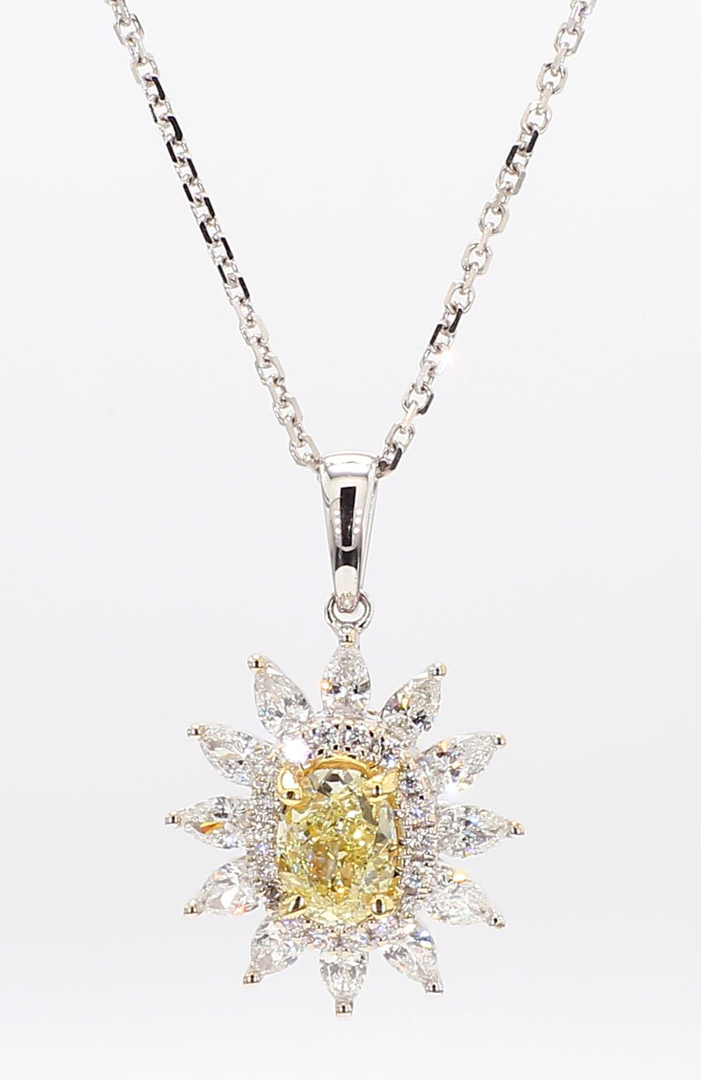 Natural Yellow Oval and White Diamond 1.44 Carat TW Gold Drop Pendant