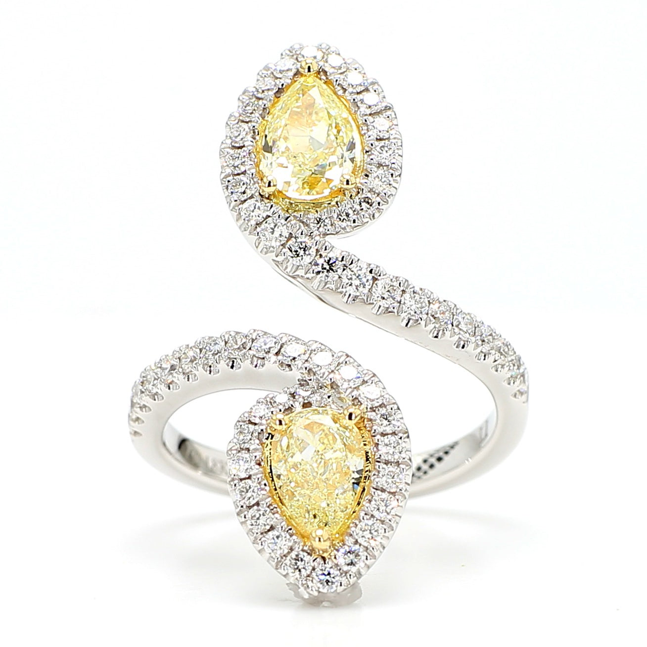 Natural Yellow Pear Diamond 2.09 Carat Tw Gold Cocktail Ring