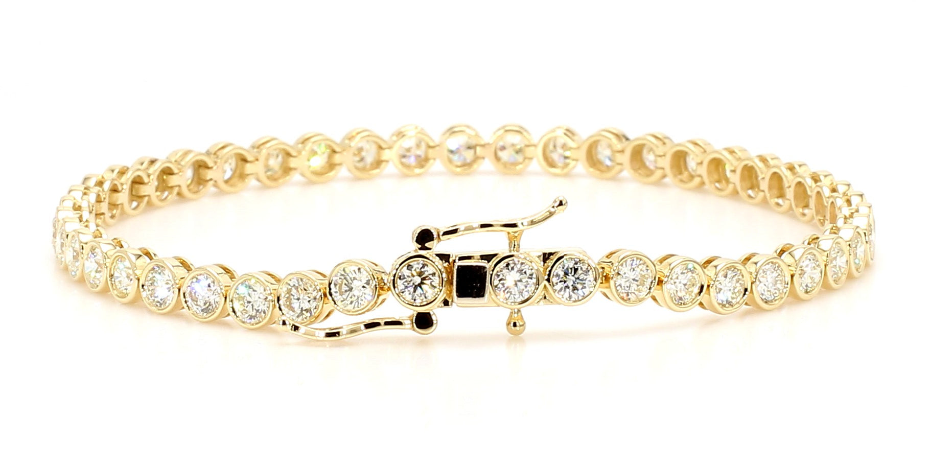 Natural White Round Diamond 4.49 Carat TW Yellow Gold Tennis Bracelet