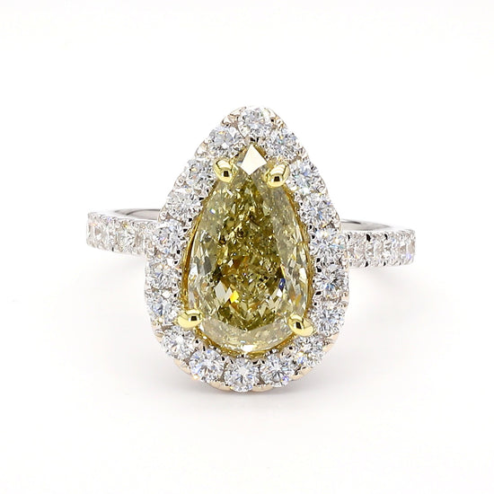 GIA Certified Fancy Brown-Greenish Yellow Pear Diamond 3.53 Carat TW Gold Ring