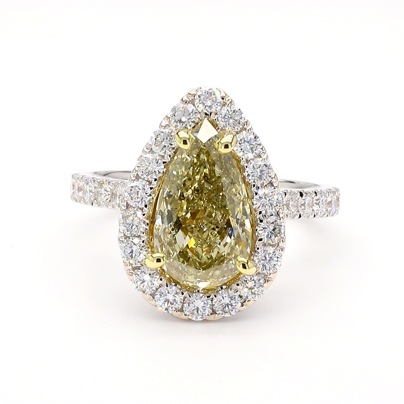 GIA Certified Fancy Brown-Greenish Yellow Pear Diamond 3.53 Carat TW Gold Ring