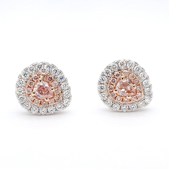 GIA Certified Fancy Orangy Pink Pear Diamond 0.96 Carat TW Gold Stud Earrings