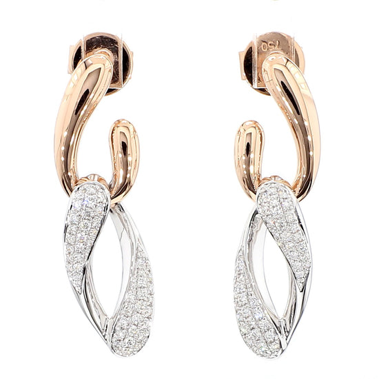 Natural White Round Diamond 0.33 Carat TW Rose Gold Dangle Earrings