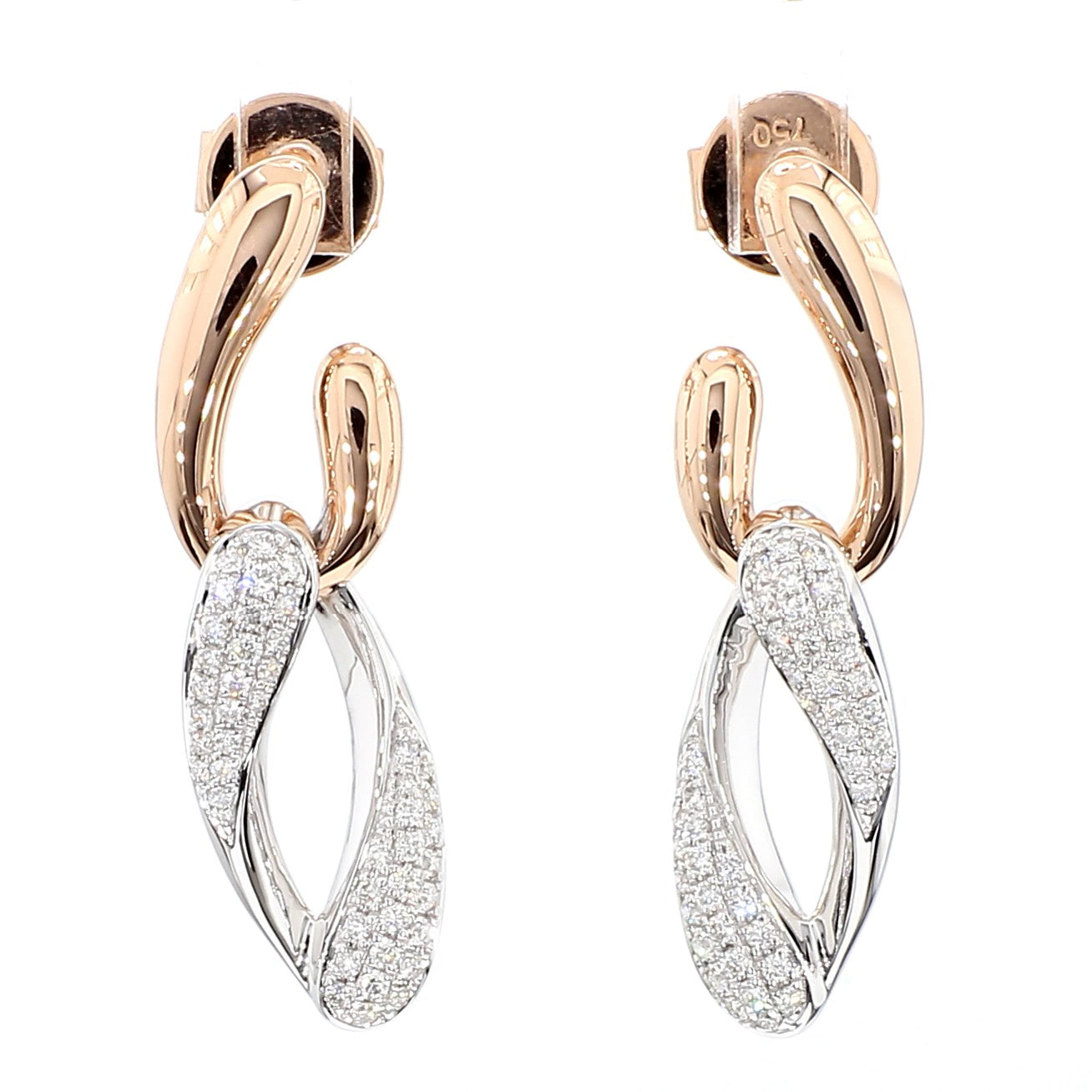 Natural White Round Diamond 0.33 Carat TW Rose Gold Dangle Earrings