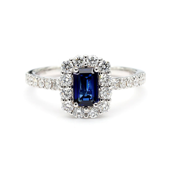 Natural Blue Emerald Sapphire and White Diamond 1.17 Carat TW Gold Cocktail Ring