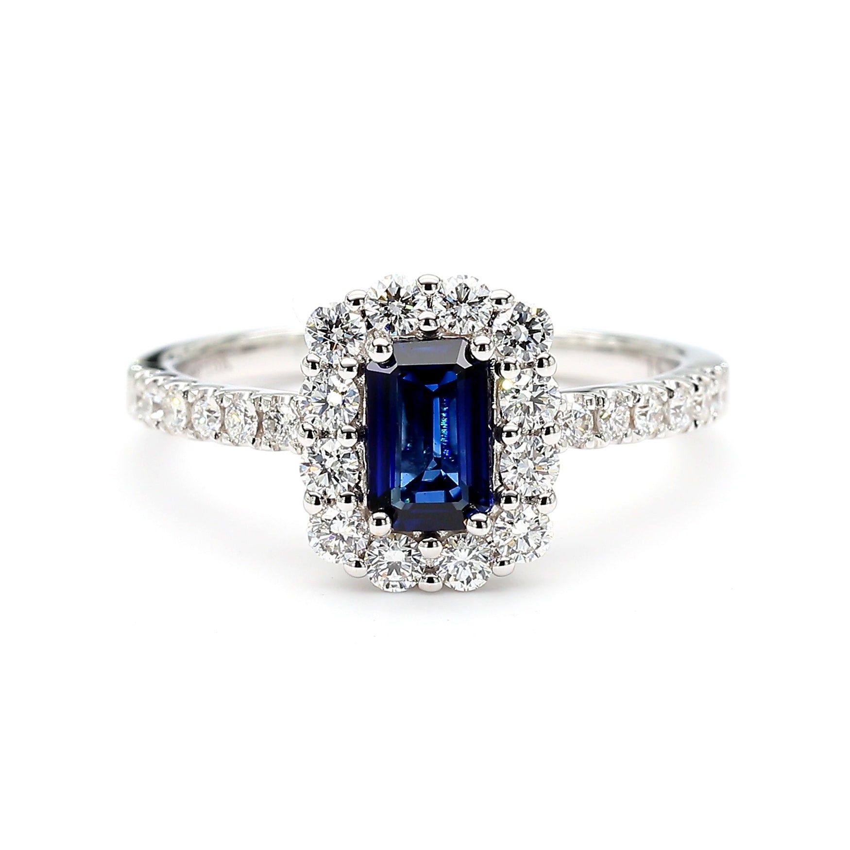 Natural Blue Emerald Sapphire and White Diamond 1.17 Carat TW Gold Cocktail Ring