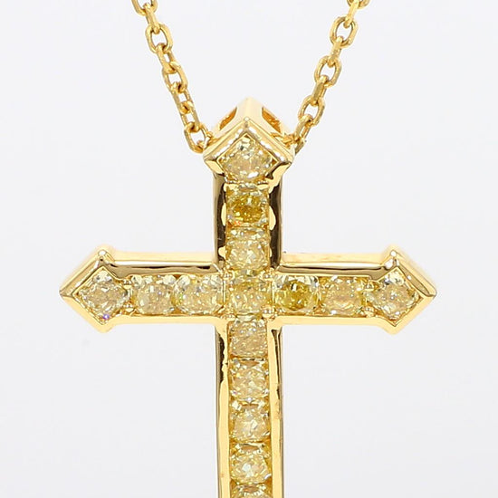 Natural Yellow Radiant Diamond 1.22 Carat TW Yellow Gold Cross Pendant