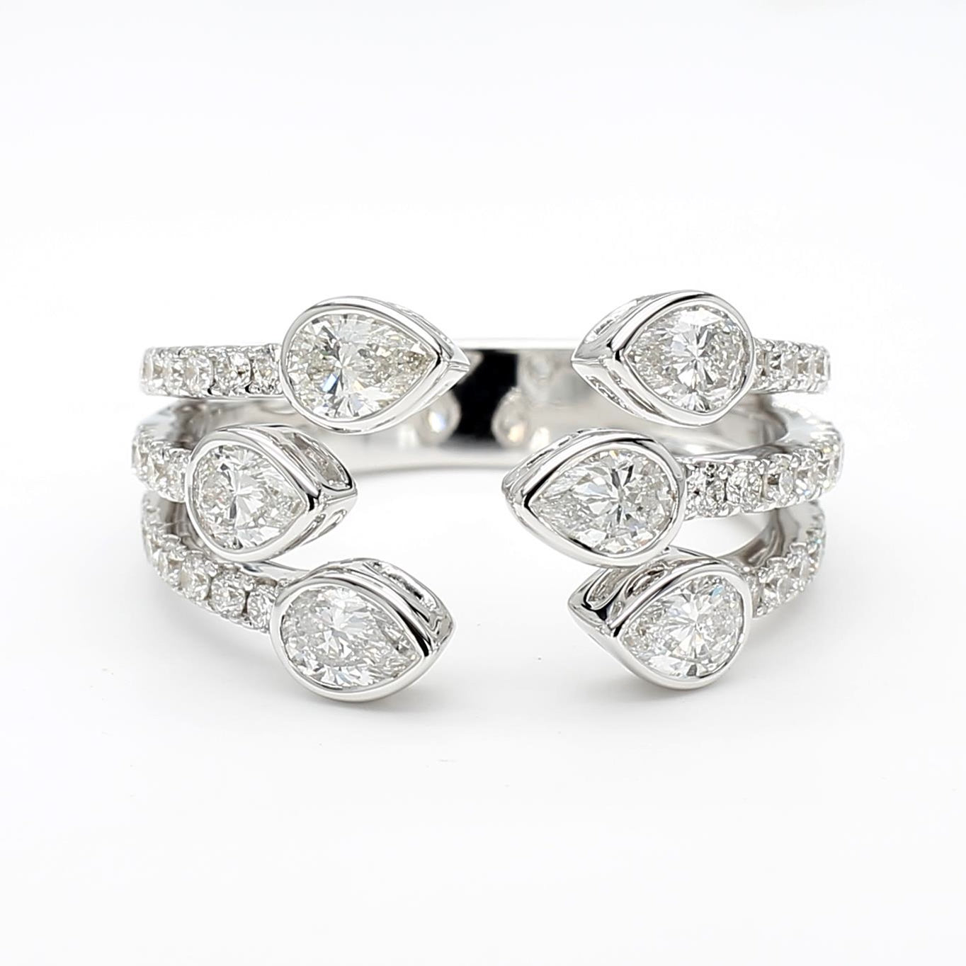 Natural White Pear Diamond 1.36 Carat TW White Gold Cocktail Ring