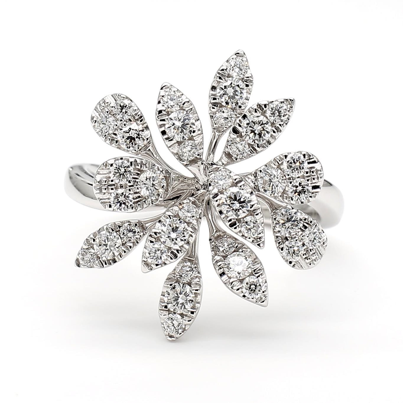 Natural White Round Diamond 0.78 Carat TW White Gold Cocktail Ring
