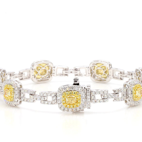 Natural Yellow Cushion Diamond 5.62 Carat TW Gold Tennis Bracelet