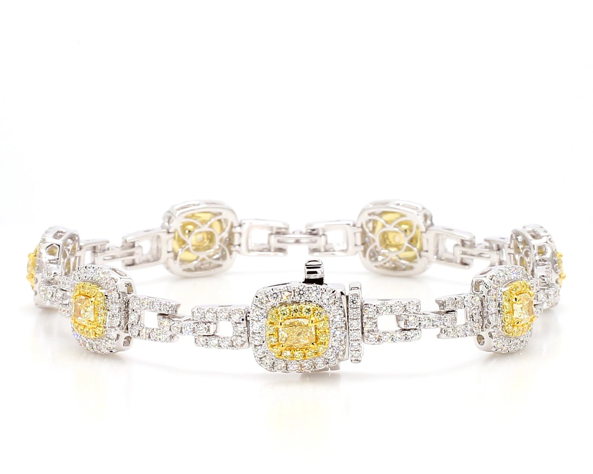Natural Yellow Cushion Diamond 5.62 Carat TW Gold Tennis Bracelet