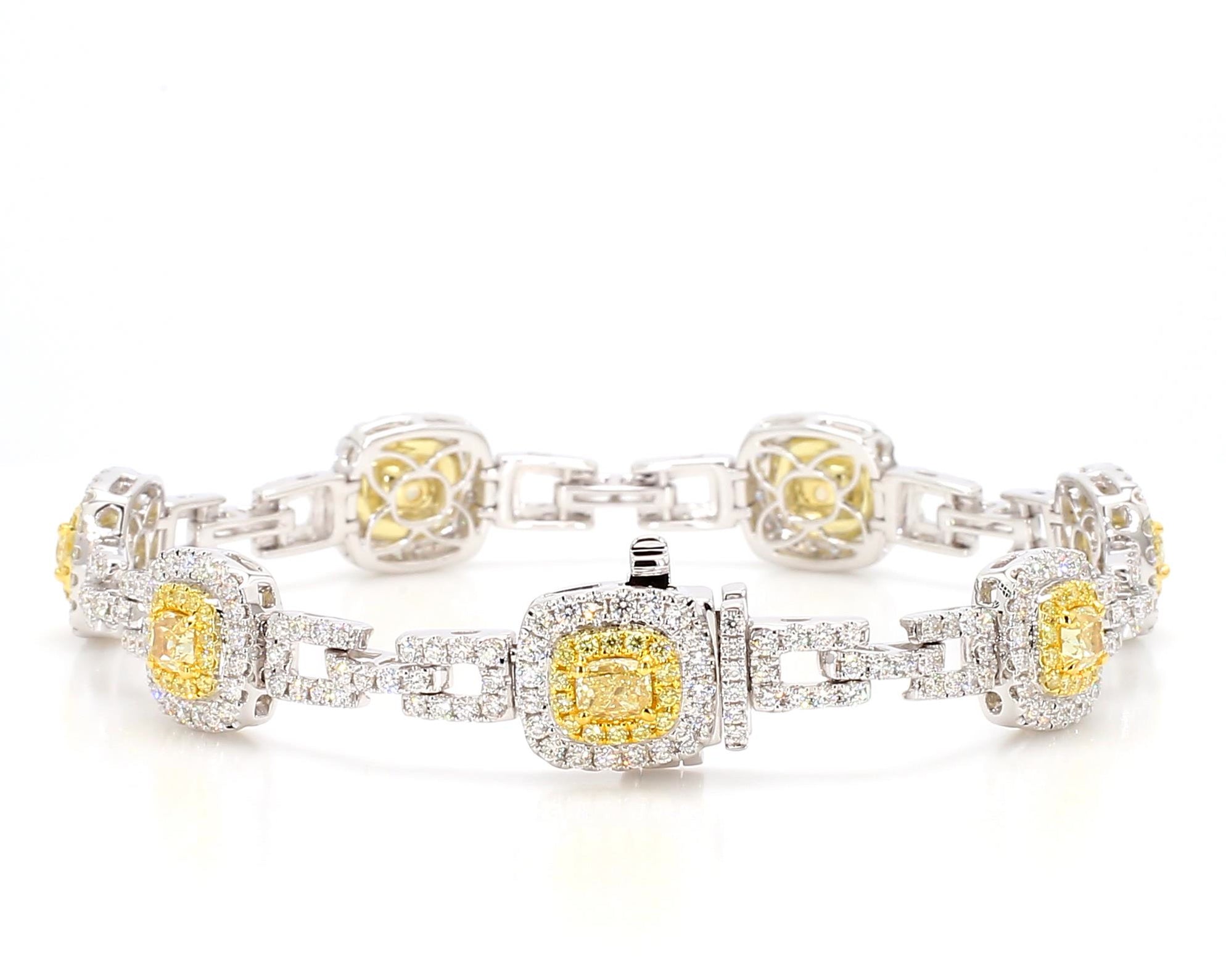 Natural Yellow Cushion Diamond 5.62 Carat TW Gold Tennis Bracelet
