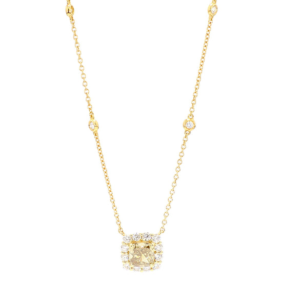 GIA Fancy Brownish Greenish Yellow Diamond 1.48 Carat TW Gold Necklace