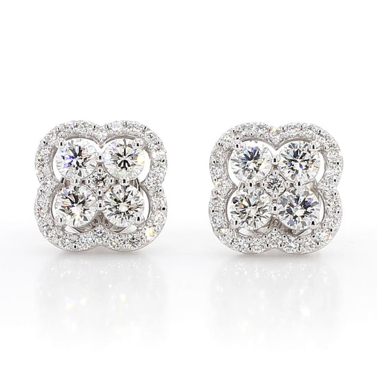 Natural White Round Diamond 1.57 Carat TW White Gold Stud Earrings