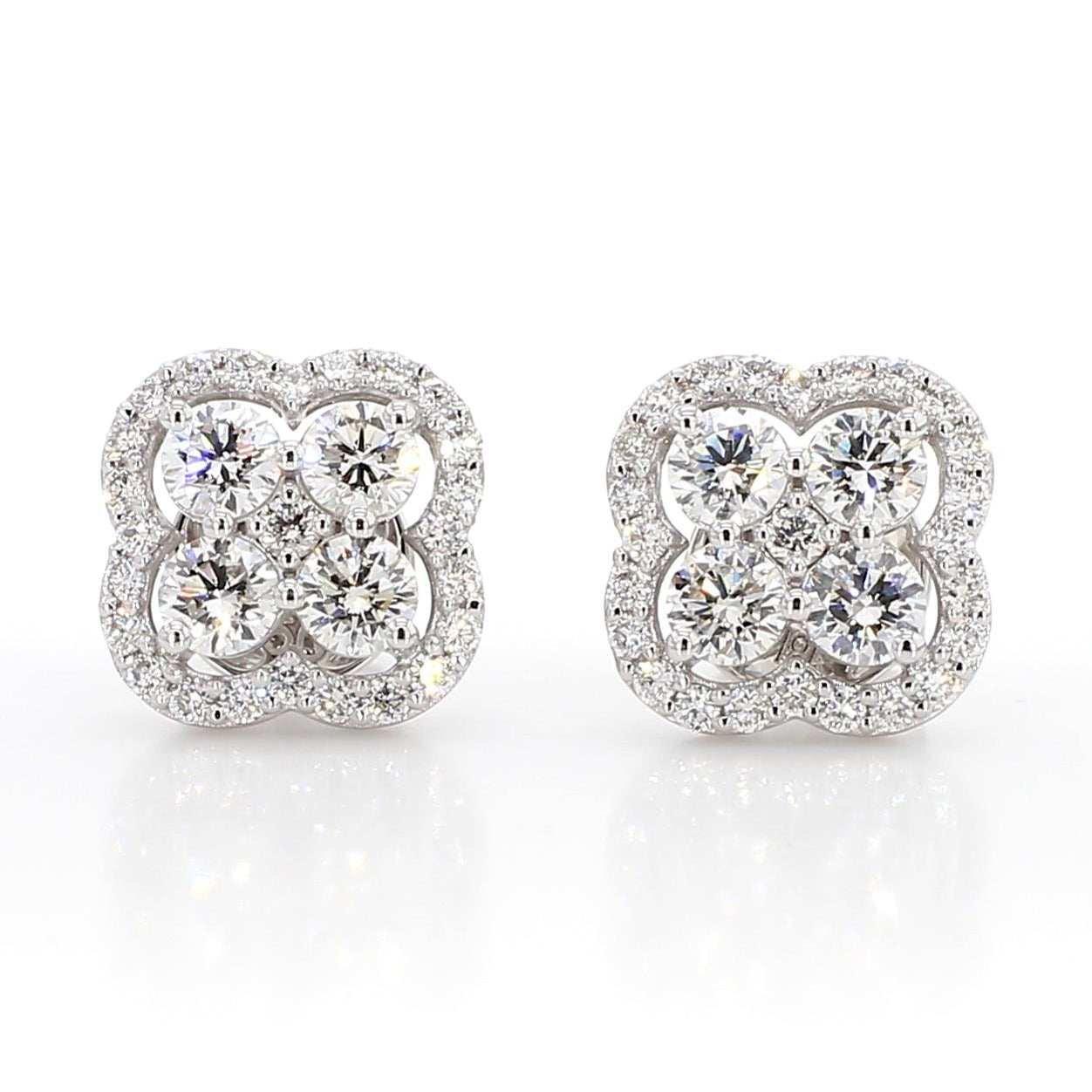 Natural White Round Diamond 1.57 Carat TW White Gold Stud Earrings