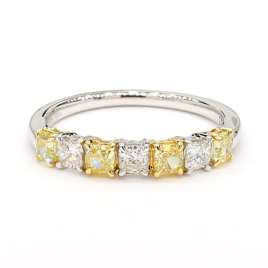 Natural Yellow Radiant Diamond 1.12 Carat TW Platinum Wedding Band