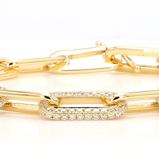 Natural White Round Diamond 2.01 Carat TW Yellow Gold Link Bracelet