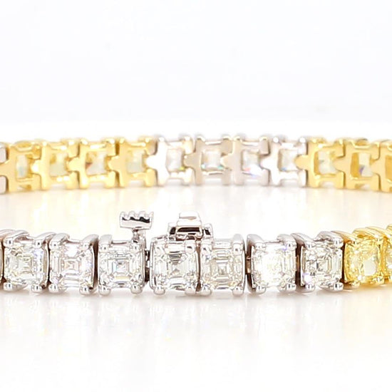 Natural Yellow Cushion and White Diamond 10.42 Carat TW Gold Tennis Bracelet