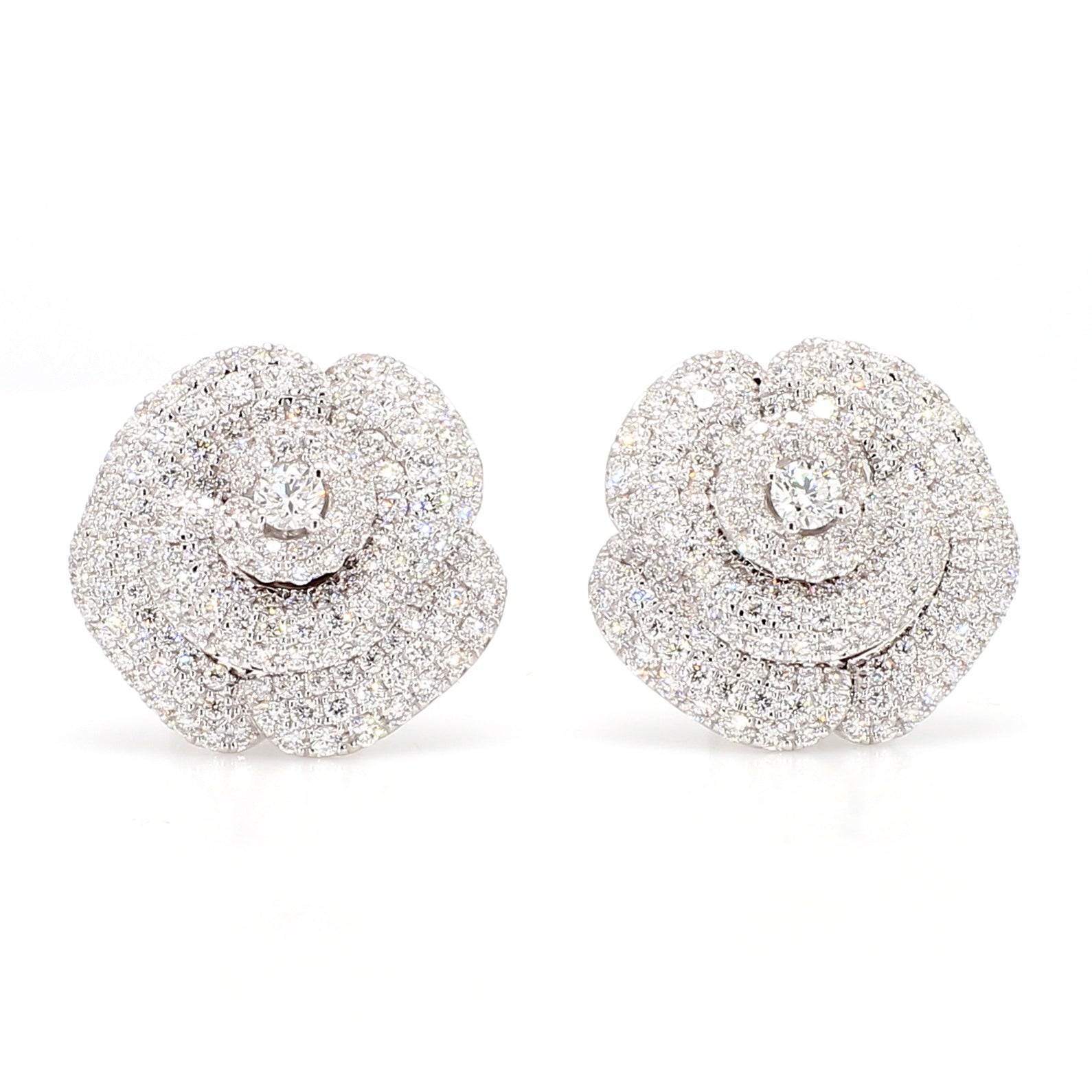 Natural White Round Diamond 1.55 Carat TW Gold Earrings