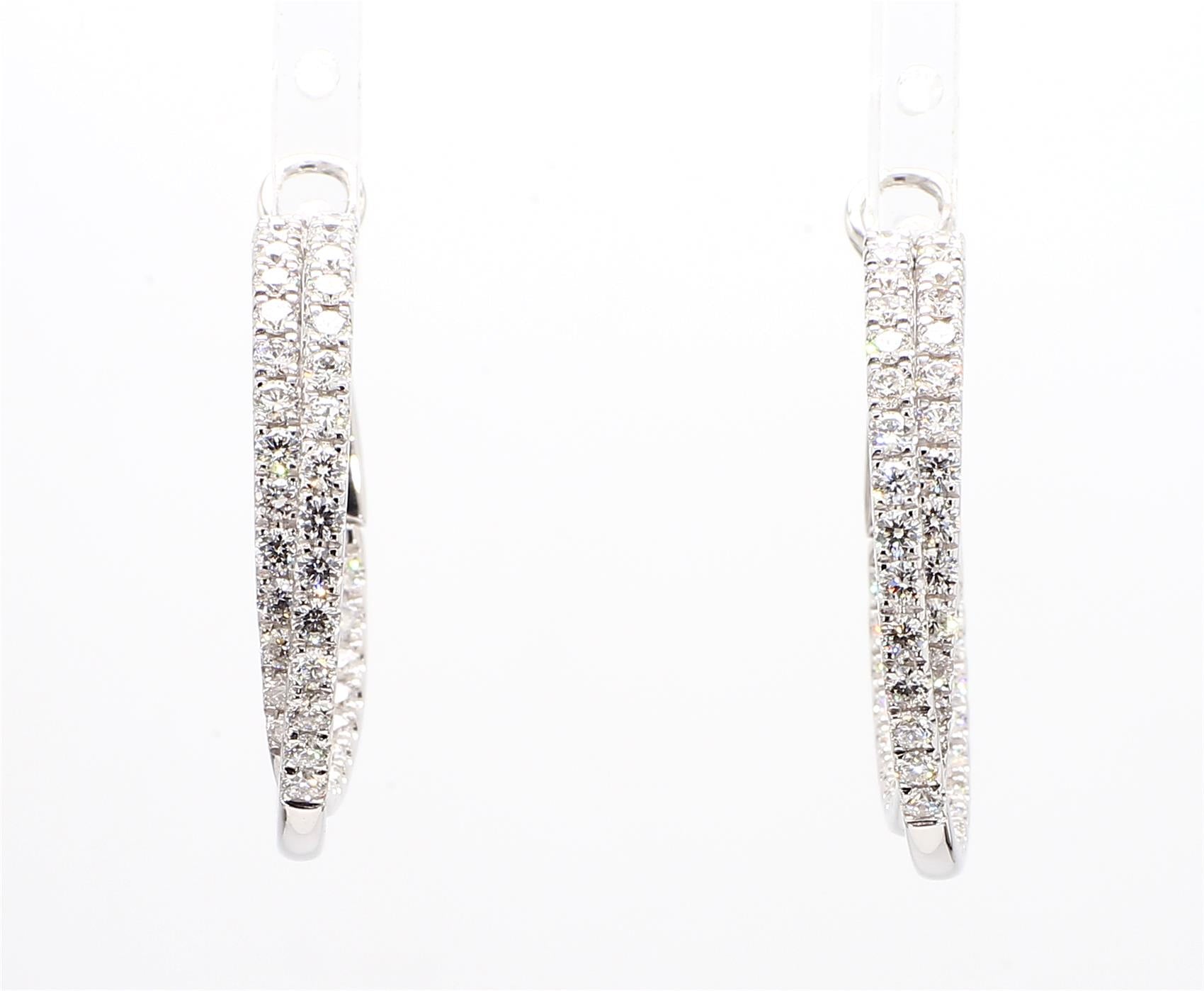 Natural White Round Diamond 2.70 Carat TW White Gold Hoop Earrings