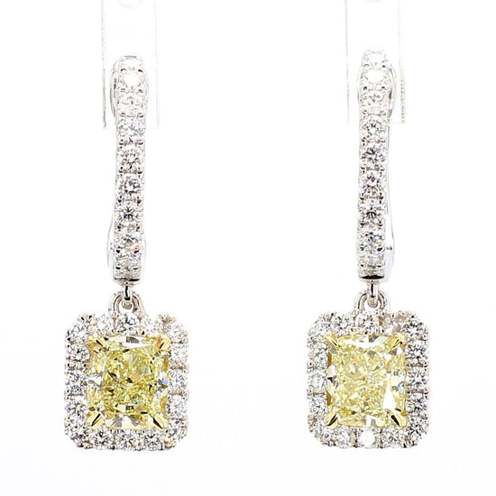 GIA Certified Natural Yellow Cushion Diamond 2.89 Carat TW Gold Drop Earrings
